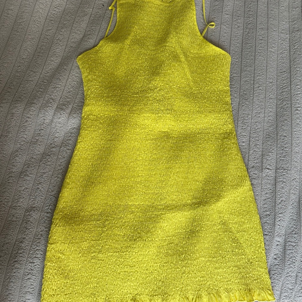 Free People Iyla Smocked Mini Dress in Blazing Yellow SZ M